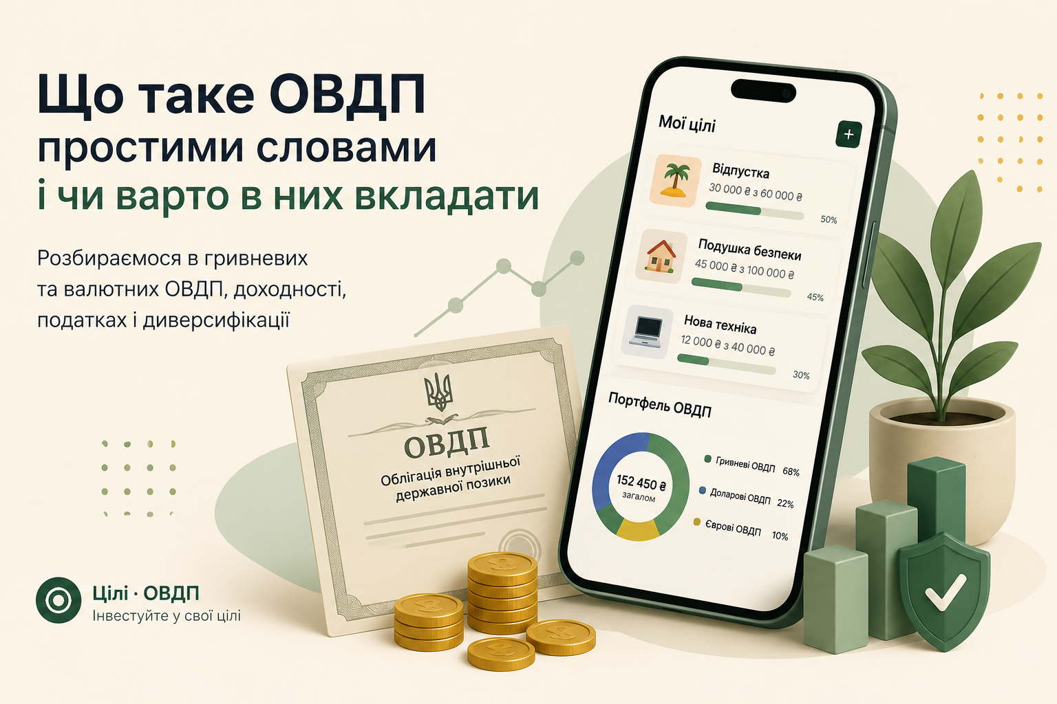 Гривневі, доларові та єврові облігації внутрішньої державної позики (ОВДП)